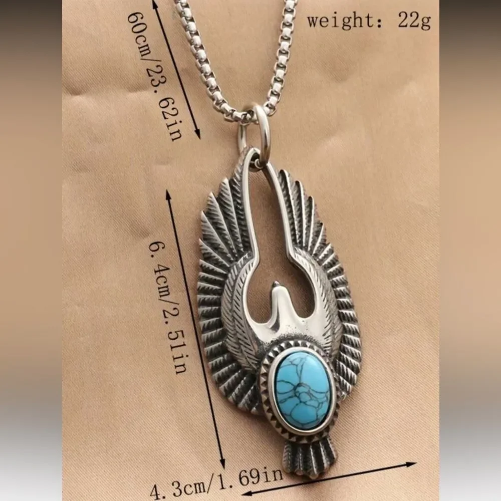Faux Turquoise Eagle Pendant Necklace Accessory For Men‎